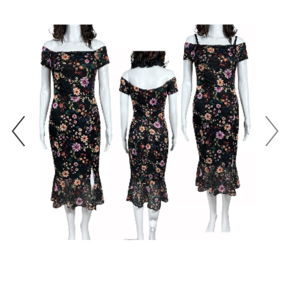 Floral Off-Shoulder Black Dress